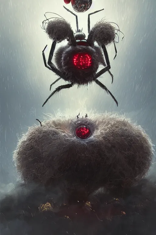 Image similar to a fancy portrait of a giant furby spider by Greg Rutkowski, Sung Choi, Mitchell Mohrhauser, Maciej Kuciara, Johnson Ting, Maxim Verehin, Peter Konig, final fantasy , mythical, 8k photorealistic, cinematic lighting, HD, high details, atmospheric,