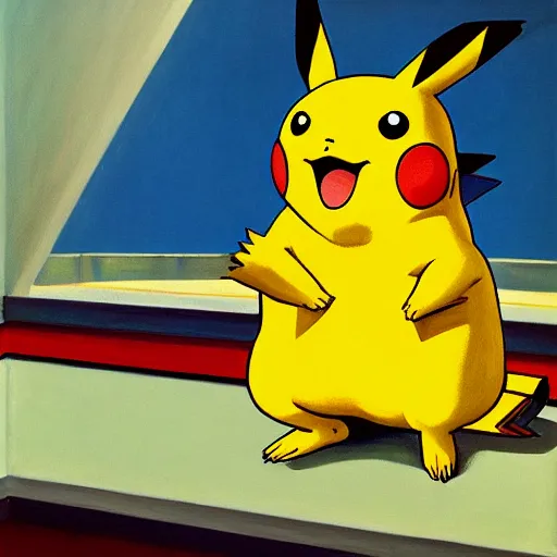 Image similar to a painting of Pikachu by edward hopper