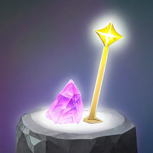 Image similar to a glowing crystal sword in the stone