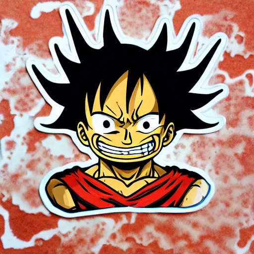 Image similar to die cut sticker, luffy gear 4, splatter paint on paper