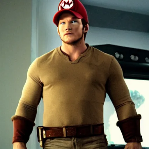 Prompt: Chris Pratt as Mario, still from Mario Brothers movie