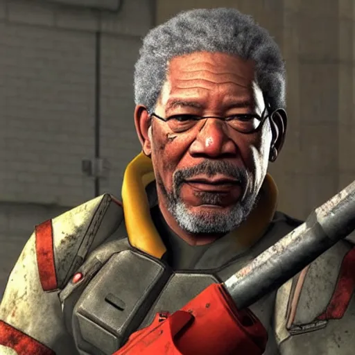 Prompt: Morgan Freeman as Gordon Freeman in Half-Life 2