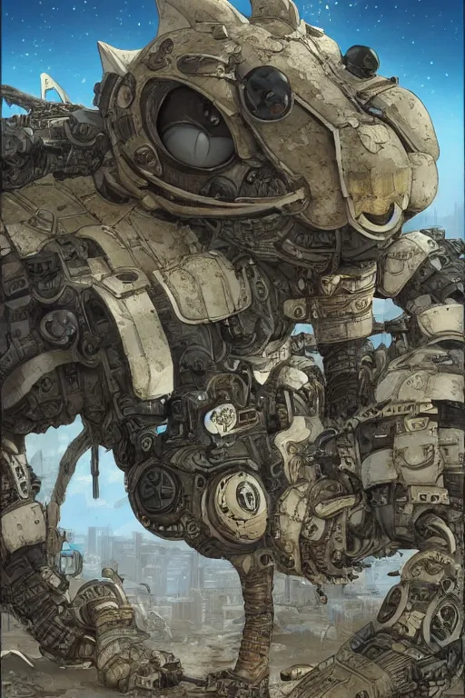 Image similar to anthropomorphic rodent with white and black ancestral ornate japanese tactical gear on an abandonment desert planet, high intricate details, long shot, rule of thirds, golden ratio, graphic novel by fiona staples and dustin nguyen, by beaststars and orange, peter elson, alan bean, studio ghibli, makoto shinkai