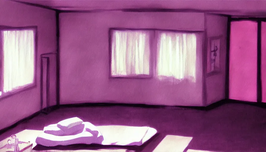 Image similar to a painting of the bedroom in the anime serial experiments lain