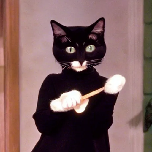 Image similar to salem the cat on sabrina the teenage witch 1 9 9 0 s sitcom, tv still, funny picture