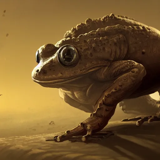 Prompt: a mechanical toad digital painting, mixed media, trending on artstation and deviantart, epic composition, highly detailed, 8 k