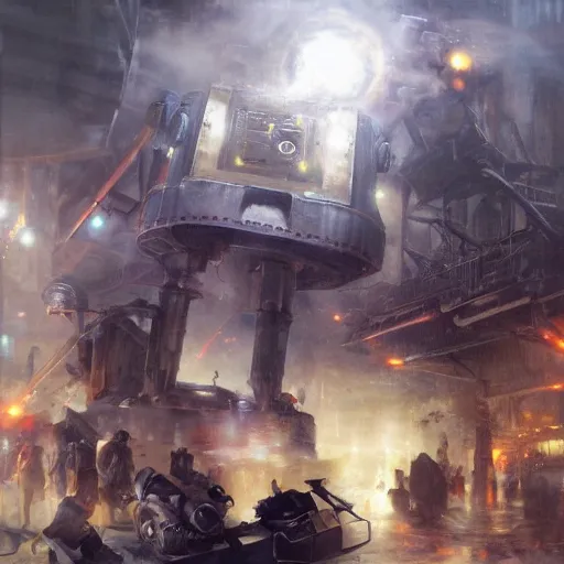 Image similar to neo luddites complaining about new technology by raymond swanland, highly detailed, bright tones