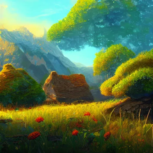 Image similar to always the sun, beautiful strange detailed summer landscape painting 8k resolution deviantart trending on Artstation concept art digital illustration