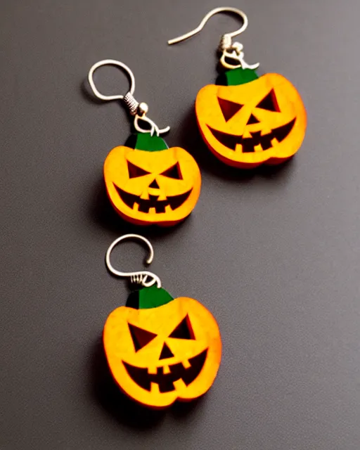 Image similar to spooky jack'o'lantern, 2 d lasercut earrings,