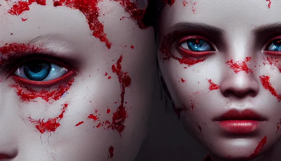 Prompt: diamond red eyes, rule of thirds, beautiful detailed face, ultra realistic, concept art, intricate details, serious, highly detailed, photorealistic, octane render, 8 k, unreal engine, detailed oil painting.