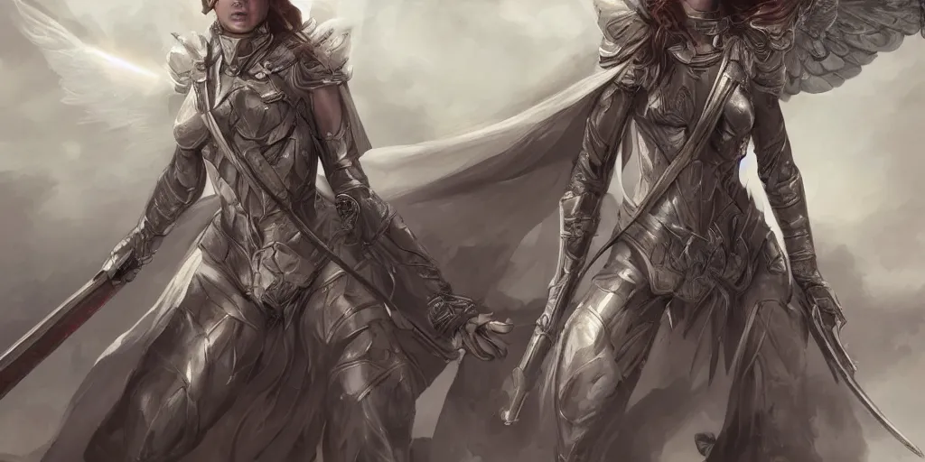 Image similar to female angel warrior. digital art, detailed by magali villeneuve