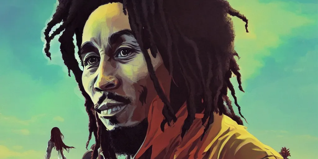 Image similar to bob marley walking though an infinite weed farm digital art, artstation, ultra detailed, beautiful aesthetic art