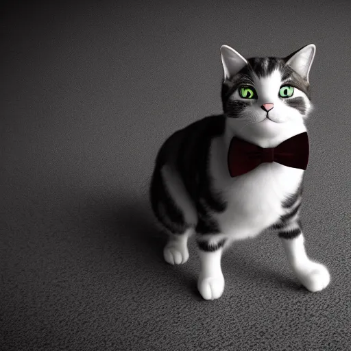 Prompt: photorealistic portrait of a cat with suit and bow tie, 8k, octane render, unreal engine 5, detailed