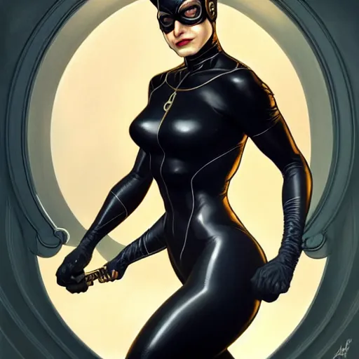 Prompt: symmetry!! intense fanart of catwoman, intricate, elegant, highly detailed, my rendition, digital painting, artstation, concept art, smooth, sharp focus, illustration, art by artgerm and greg rutkowski and alphonse mucha