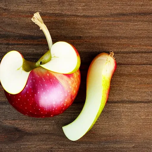 Image similar to pair of scales with one apple in one side and one onion in the other