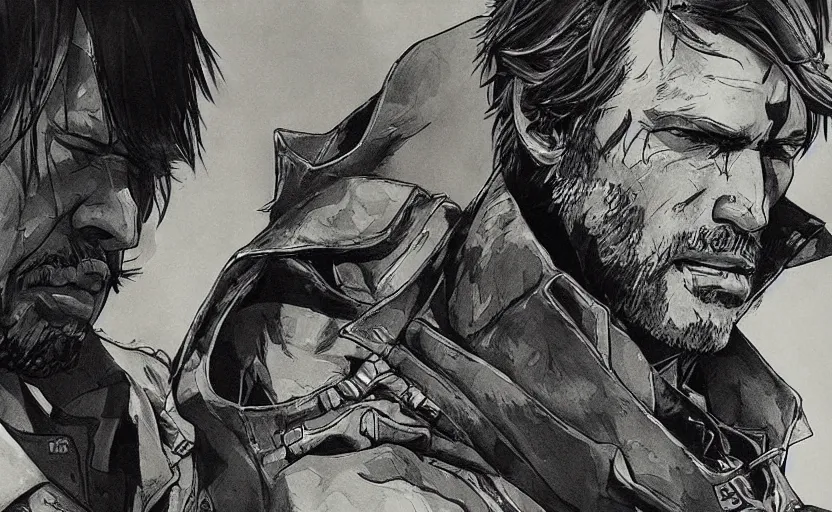 Image similar to yoji shinkawa drawing of arthur morgan,