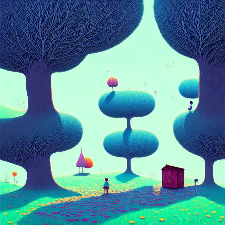 Image similar to ( ( ( gediminas pranckevicius ) ) ), under bo tree, summer morning, very coherent and colorful high contrast art by james gilleard floralpunk screen printing woodblock, dark shadows, pastel color, hard lighting