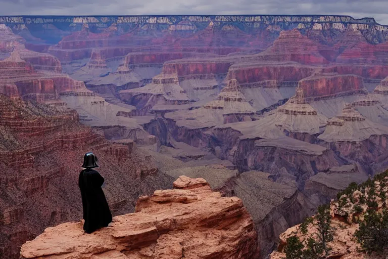 Prompt: Darth Vader visiting the Grand Canyon, 4k photography