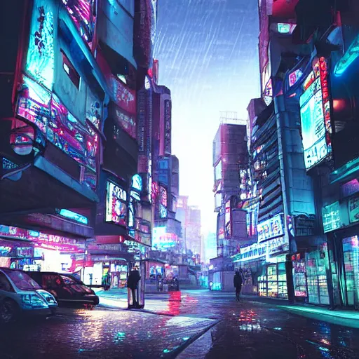 photrealistic 8k render of a cyberpunk anime city in, Stable Diffusion