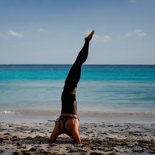 Image similar to girl in bikini doing a headstand on the beach