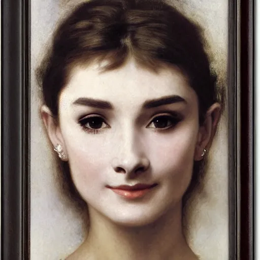 Image similar to A masterpiece head and shoulders portrait of Audrey Hepburn by William Adolphe Bouguereau