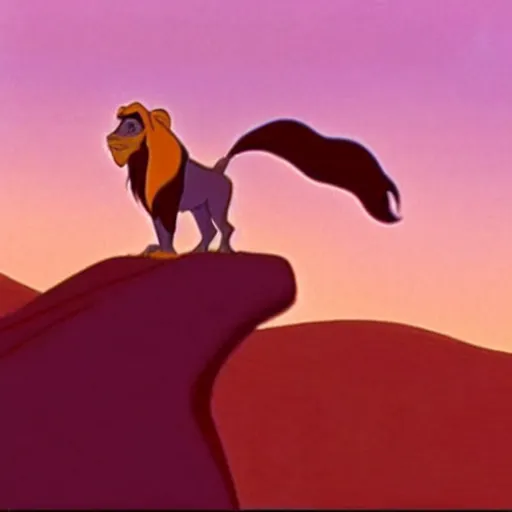 Prompt: cartoon classic still from Disney\'s The Lion King 1994 but in aladdin, desert