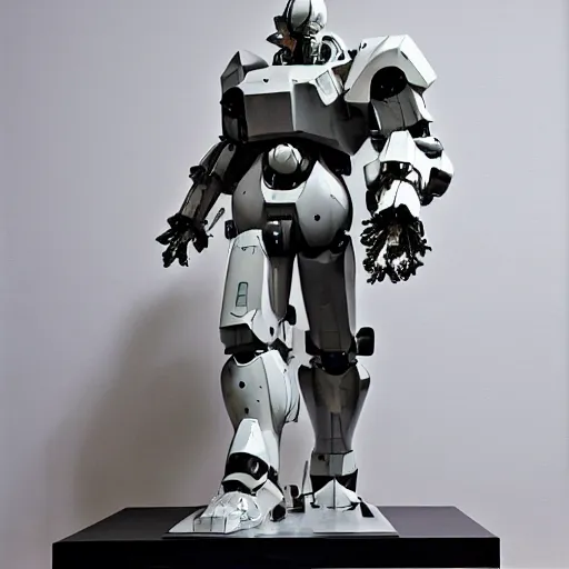 Image similar to mecha, giant robot, by bernini, by michaelangelo, white marble statue, nighttime, stunning, baroque art