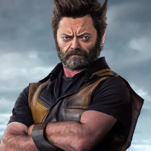 Image similar to portrait of x - men's wolverine played by nick offerman, photorealistic logan marvel movie still, detailed 8 k, poster style, high resolution