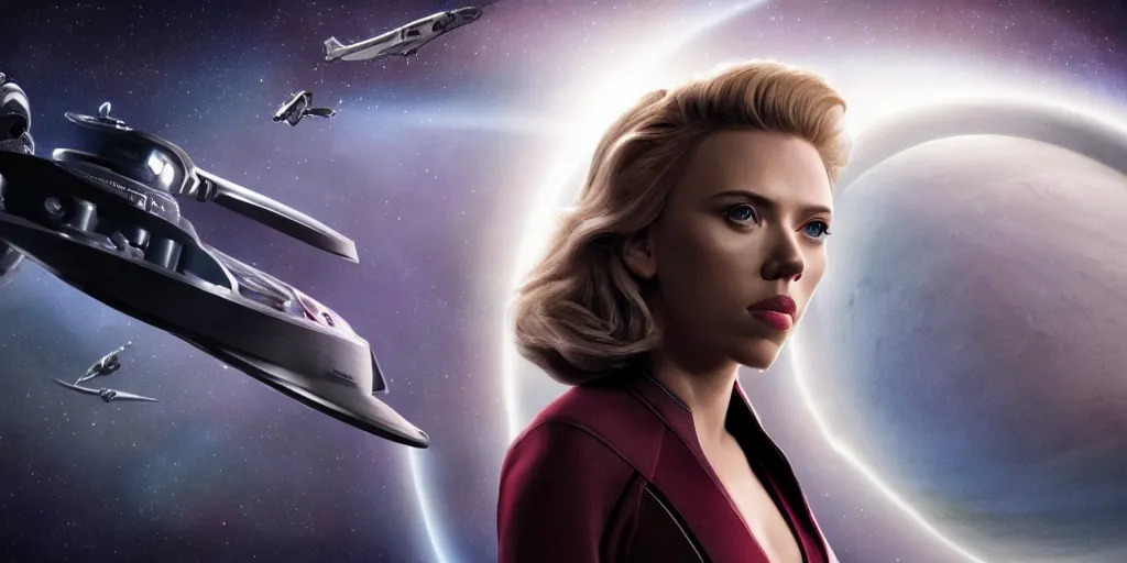 Prompt: Scarlett Johansson is captain of the starship Enterprise in the new Star Trek movie, 4k