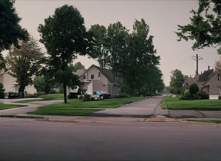 Image similar to a detailed photograph of a 1 9 9 0 s american neighborhood by gregory crewdson, photoreal, 4 k, mist