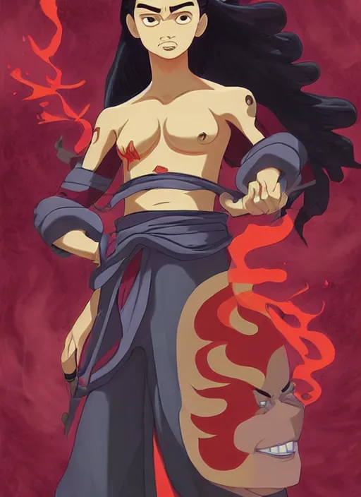 Image similar to the emperor of the fire nation, fire lord ozai, in the style of pixar's moana, anime girl, takeshi obata, art by artgerm and greg rutkowski and alphonse mucha, art by loish, wlop