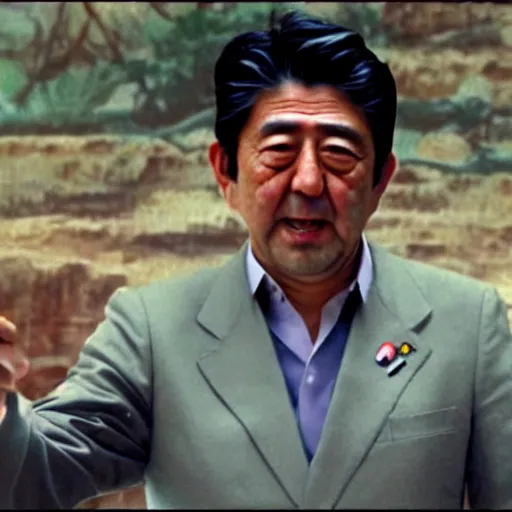 Image similar to a film still of shinzo abe in indiana jones