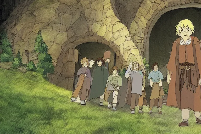 Image similar to tonemapped the fellowship of the ring by studio ghibli,