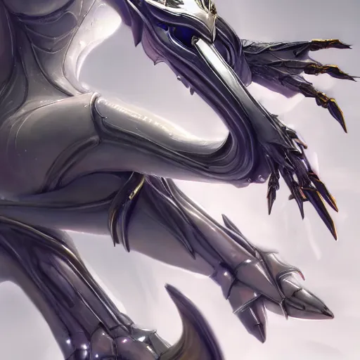 Image similar to very close up foot shot, detailed foot shot, feet art, hyperdetailed elegant beautiful stunning hot anthropomorphic mecha female dragon giantess showing detailed sharp dragon feet to camera, warframe feet, sharp claws, sharp silver armor, elegant legs, warframe destiny fanart, giantess art, dragon paws, furaffinity, deviantart, octane, ekasportal