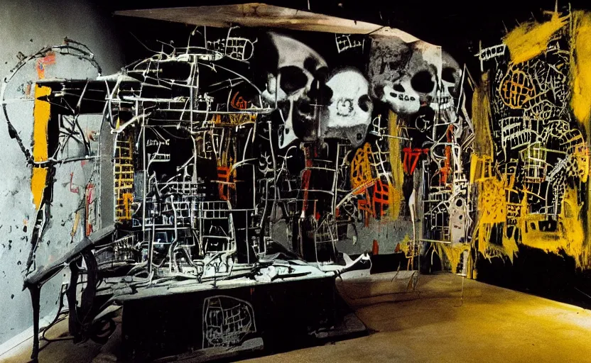 Image similar to photograph of a skull machine built by basquiat perfect composition masterpiece dramatic lighting