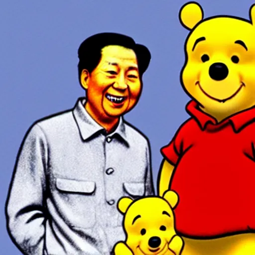 Image similar to A photo of Winnie the Pooh with Mao Zedong