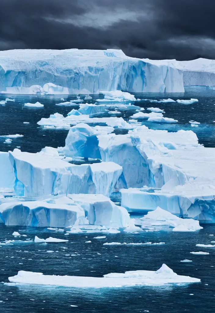 Image similar to ship being persecuted by a police ship over raging turbulent waters in antartica, icebergs in the background, hyper realistic, highly detailed, apocalyptic, intimidating lighting, raytracing, sharp focus, smooth, dramatic action scene