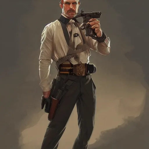 mustle manly man holding a gun, elegant, dynamic pose, | Stable Diffusion