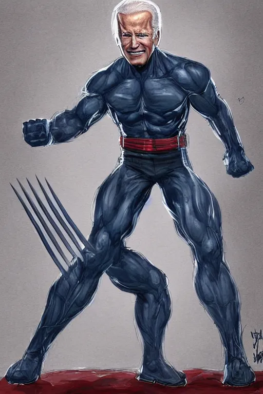 Image similar to full body portrait of joe biden as wolverine superhero, concept art, detailed, intricate, coherent