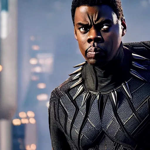 Prompt: chris rock as black panther, photography, marvel, movie,