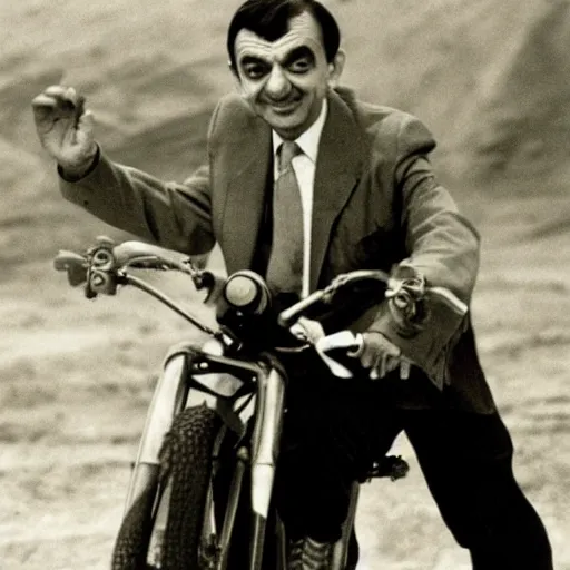 Image similar to Archival photo of Mr Bean riding the atomic bomb