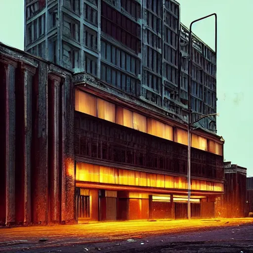 Prompt: “derelict architecture buildings, architecture digest, vibrant tones, neon lighting,volumetric lighting, building made by Mies Van der Rohe, photorealism, high detail, golden ratio, cinematic, octane renderer”