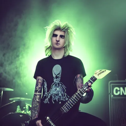 Image similar to xqc in a satanic heavy metal band, 4k, high detail, high-resolution photograph, professional photography, ultra-detail