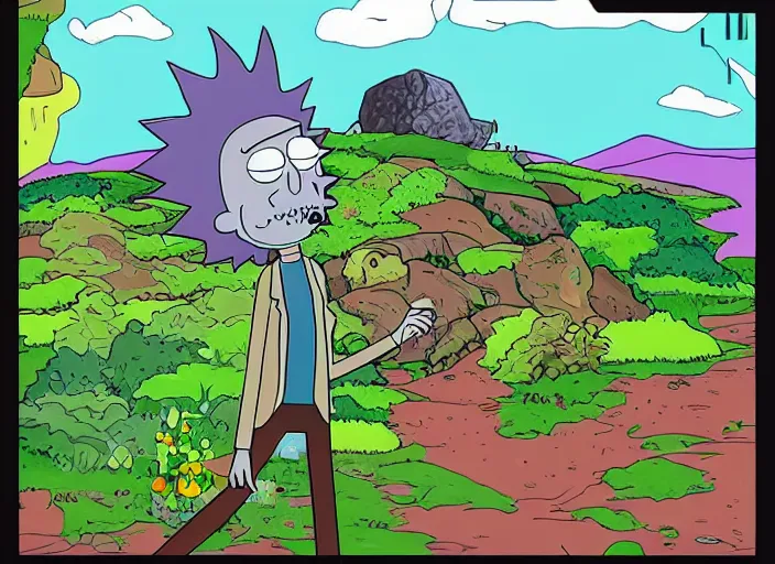 Image similar to landscape inspired Rick and Morty style H 704