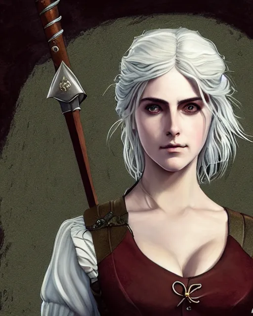 Prompt: Pre-Raphaelite Ciri from Witcher 3 by Studio Ghibli and UFO Table, intricate, elegant, highly detailed, digital painting, pale