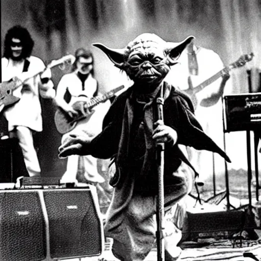 Image similar to yoda performing at woodstock