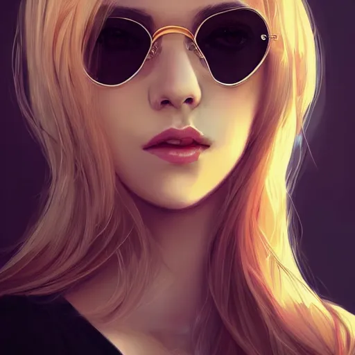 Prompt: high society e - girl, raf simons, sunglasses, egoist, heroine, beautiful, condescending, smirk, detailed portrait, intricate complexity, in the style of charlie bowater and artgerm, quixel megascan