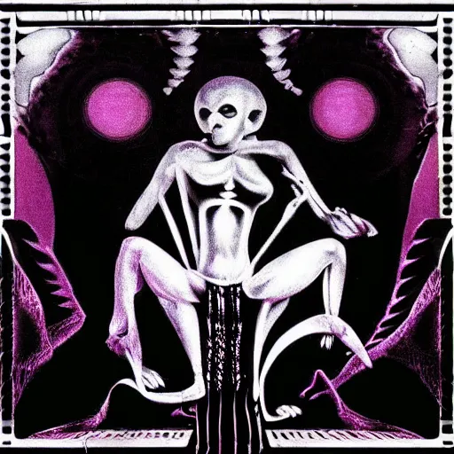 Image similar to post - punk new age album cover, psychedelic, black white pink, magic, giger h. r.