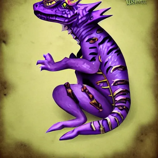 Image similar to violet fantasy crocodile tiger hybrid, fantasy game art, fantasy rpg, league of legends