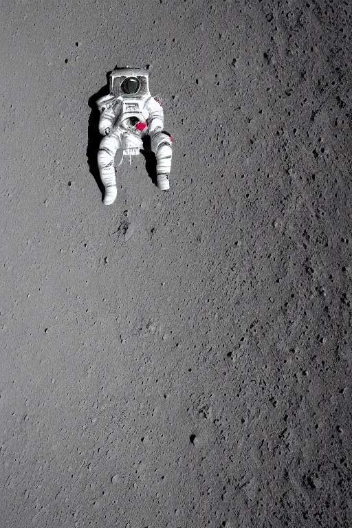 Image similar to a bottom view of an astronaut on the surface of the moon, bottom - view, photography, photo - shot, shooting, cinematic lighting, 8 k